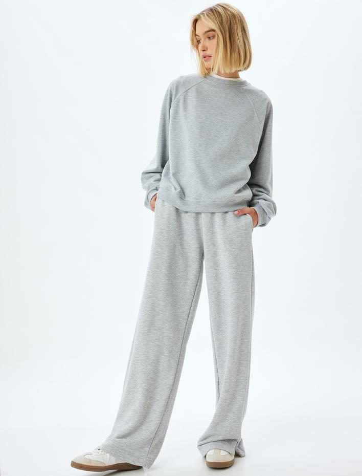  Basic Sweatshirt Bisiklet Yaka Uzun Kollu