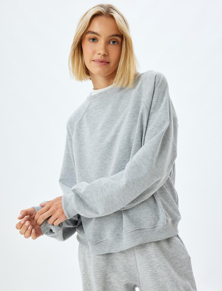  Basic Sweatshirt Bisiklet Yaka Uzun Kollu