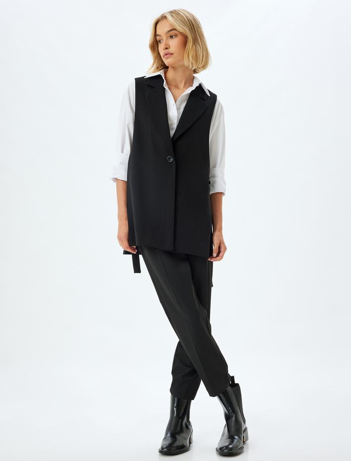  Tek Düğmeli Kuşaklı Blazer Yelek