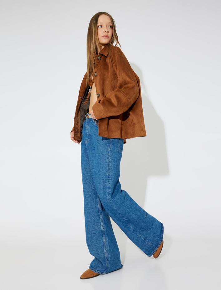  Süet Görünümlü Ceket Cep Detaylı Fermuarlı Klasik Yaka