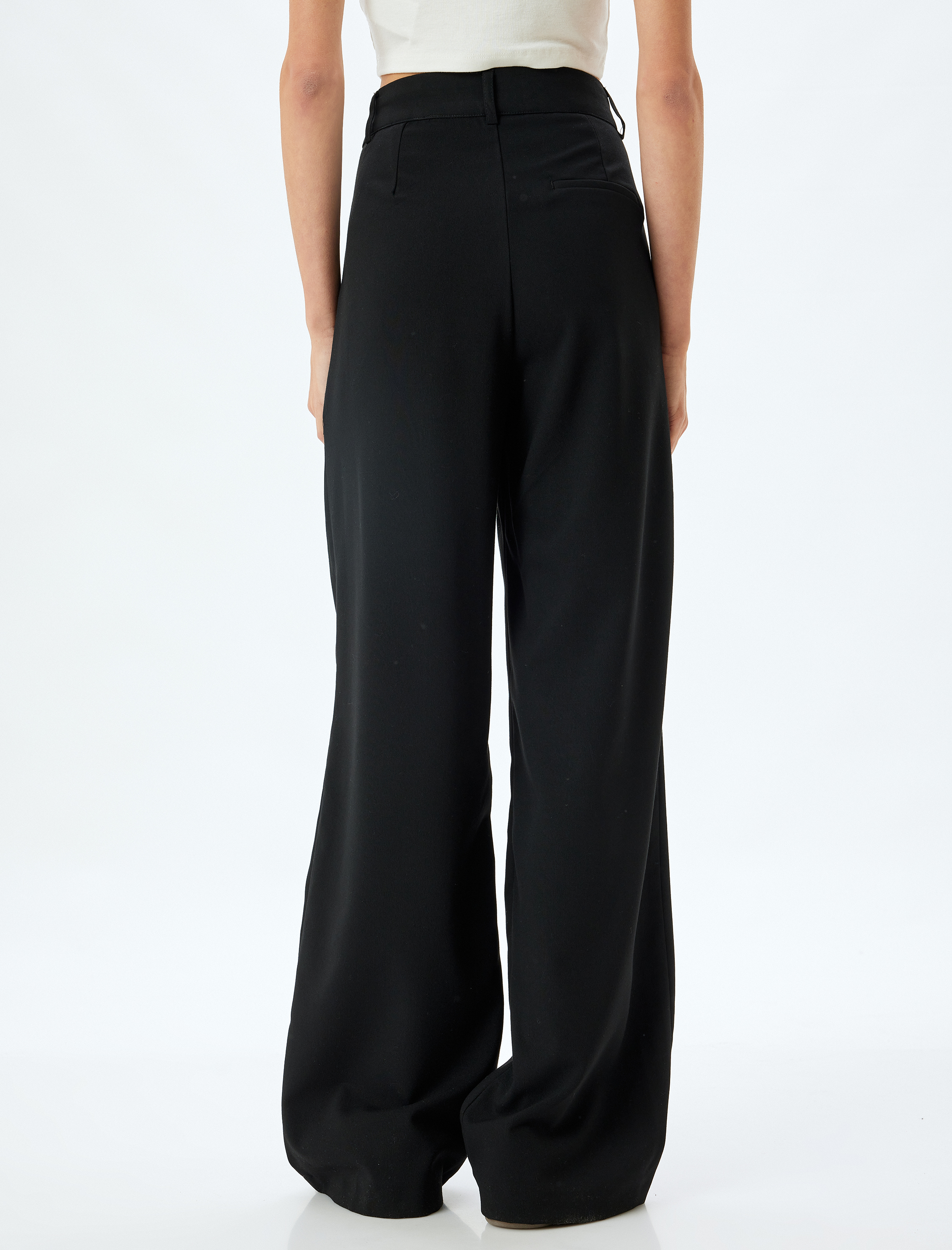   Cep Detaylı Viskon Karışımlı Geniş Paça Kumaş Pantolon