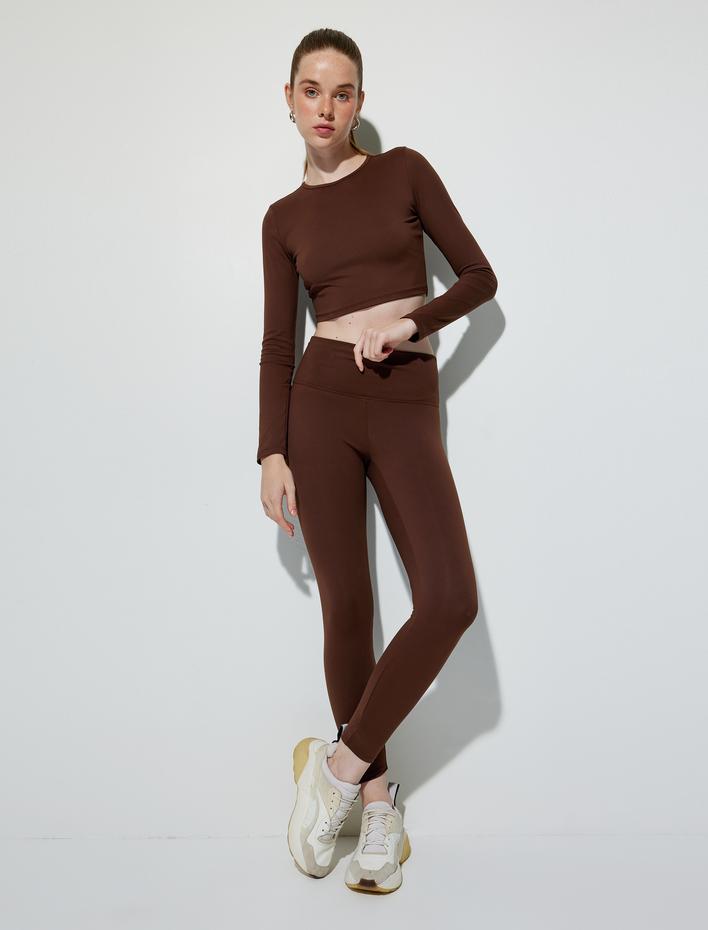  Crop Uzun Kollu Bisiklet Yaka Slim Fit Spor Tişört