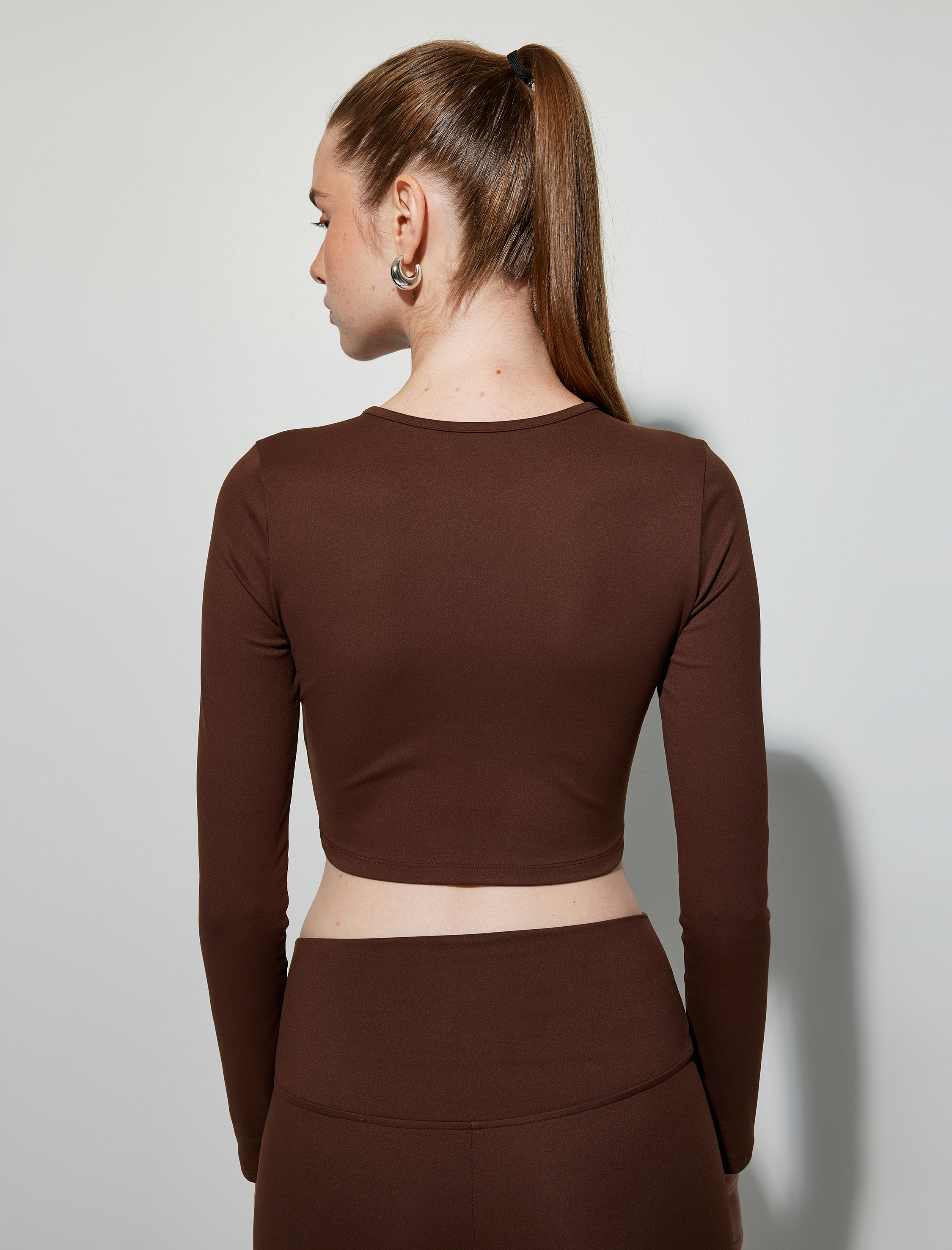   Crop Uzun Kollu Bisiklet Yaka Slim Fit Spor Tişört