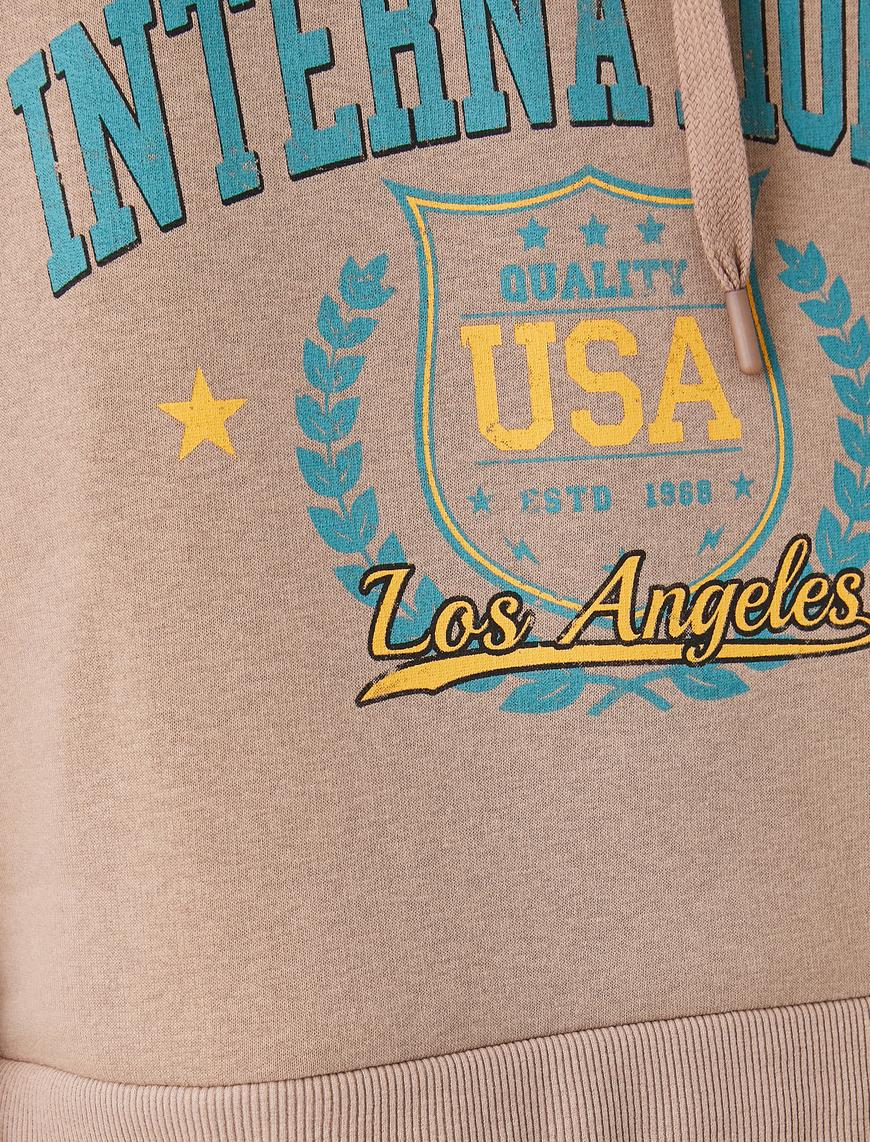   Kapüşonlu Kolej Baskılı Oversize Sweatshirt