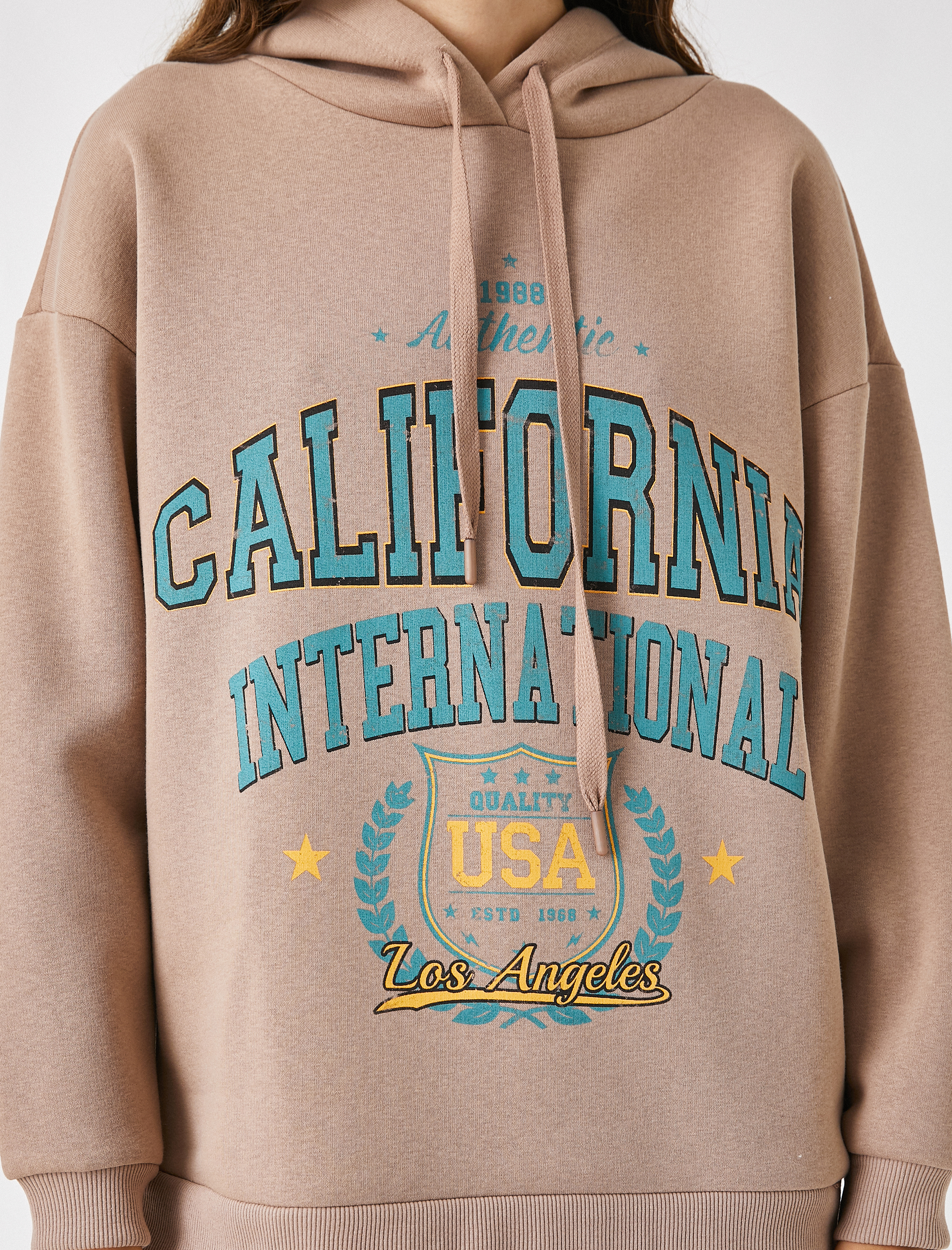   Kapüşonlu Kolej Baskılı Oversize Sweatshirt