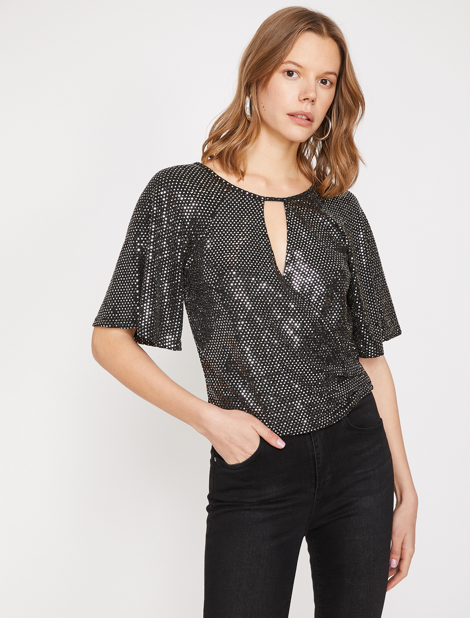   Pul Detaylı Abiye Bluz