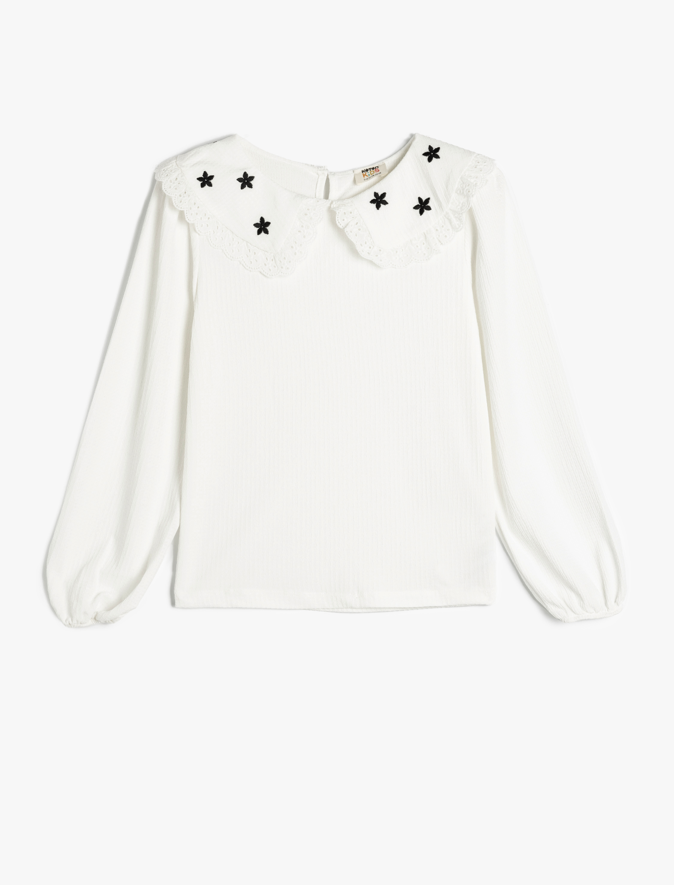  Kız Çocuk Bluz Bebe Yaka İşlemeli Uzun Kollu