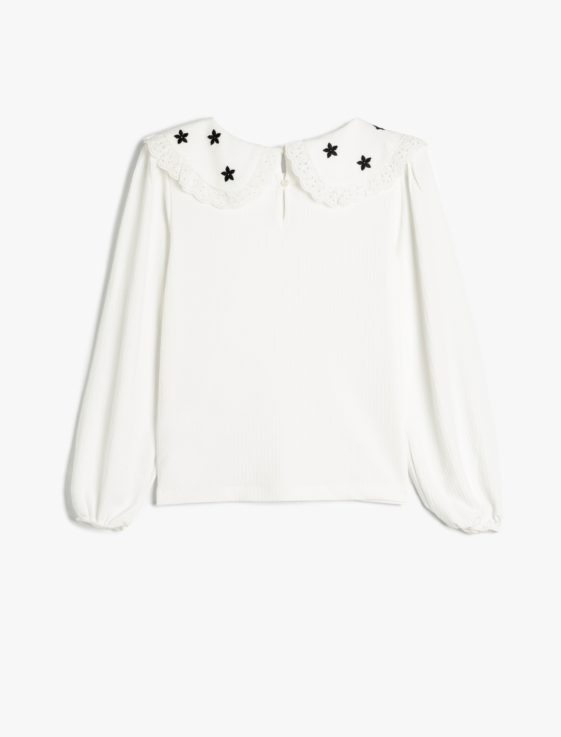  Kız Çocuk Bluz Bebe Yaka İşlemeli Uzun Kollu