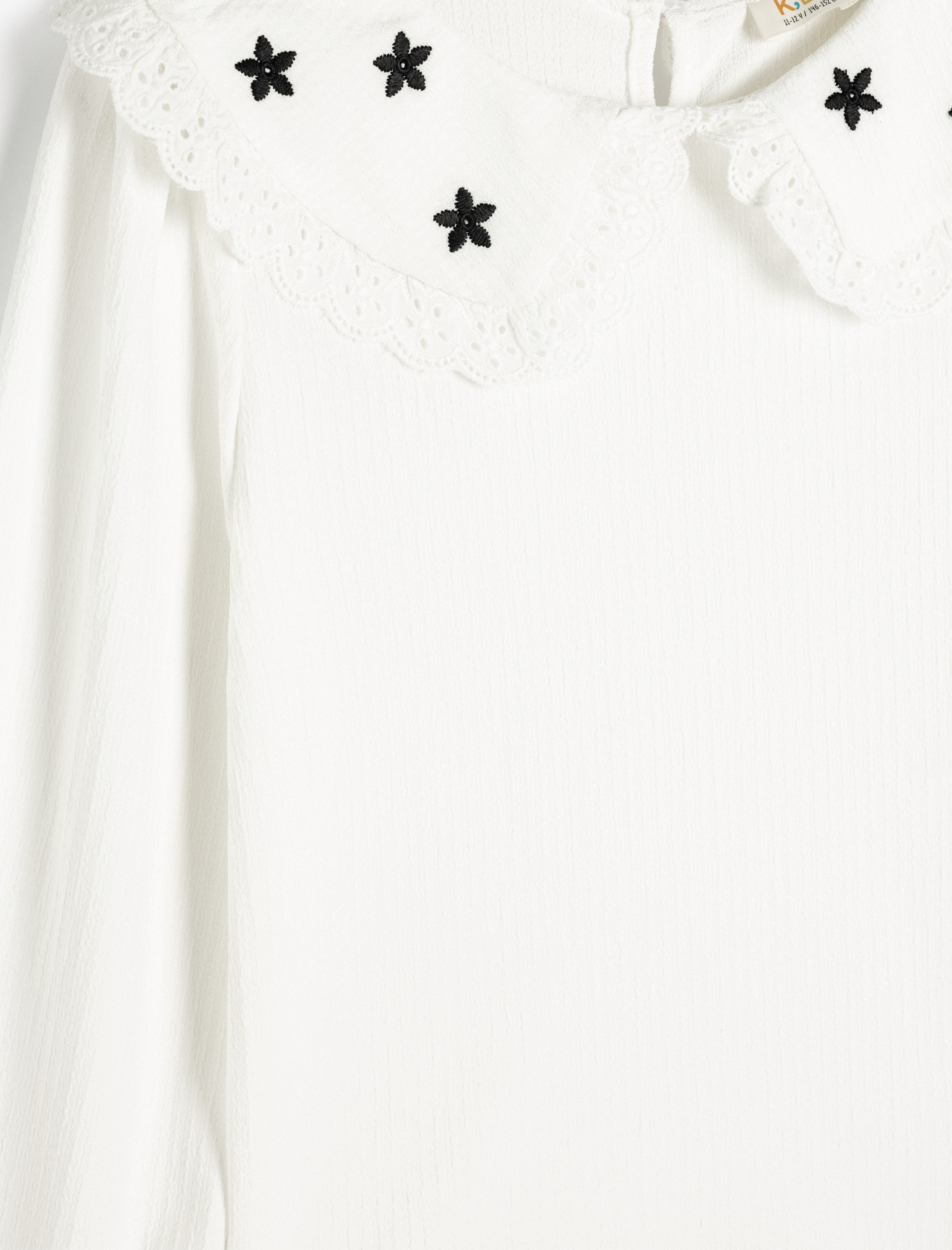  Kız Çocuk Bluz Bebe Yaka İşlemeli Uzun Kollu