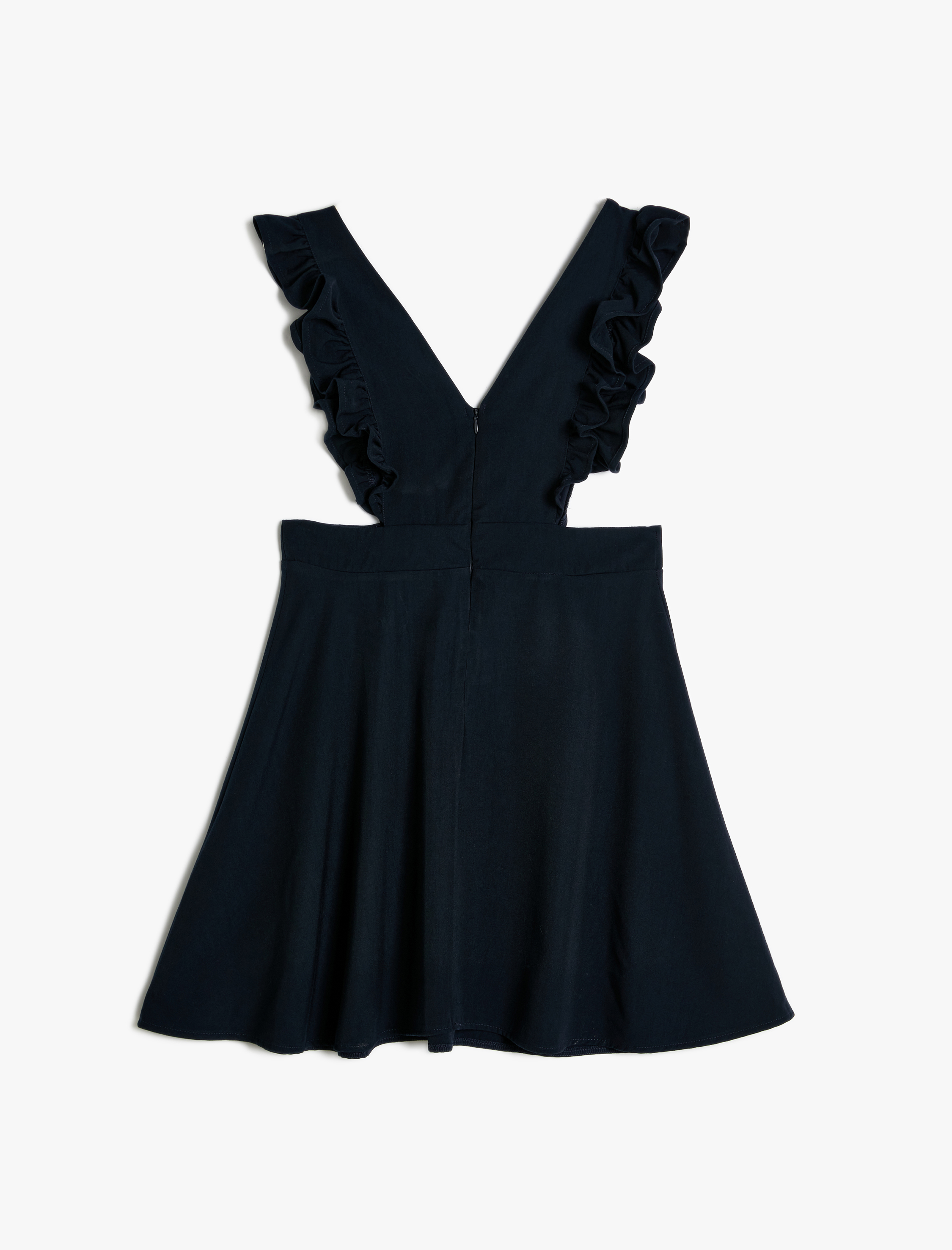  Kız Çocuk V Yaka Fırfır Detaylı Askılı Okul Jile Elbise