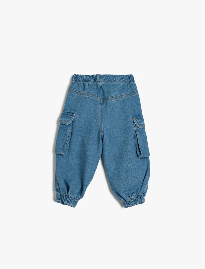 Kız Bebek Jogger Kot Pantolon Rahat Kesim Beli Lastikli Kargo Cep Detaylı Pamuklu