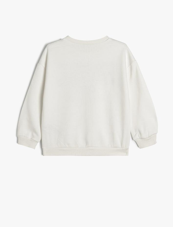 Kız Çocuk Baskılı Sweatshirt Bisiklet Yaka İki İplik Şardonlu Uzun Kollu