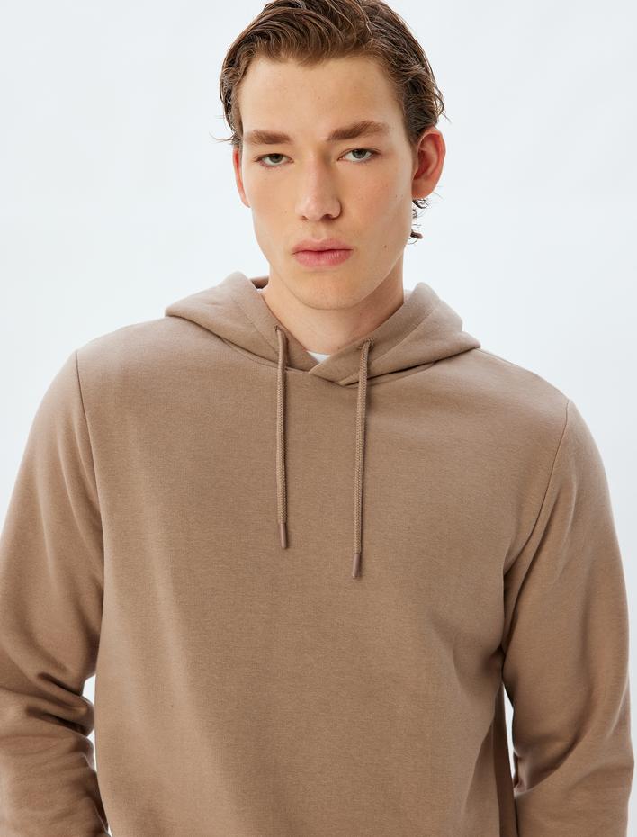  Şardonlu Pamuklu Basic Kapşonlu Sweatshirt