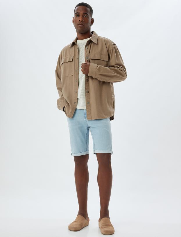 Kot Şort Slim Fit Cep Detaylı Pamuklu_0