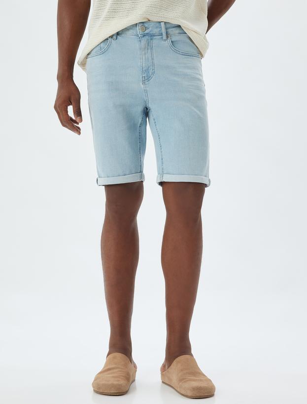 Kot Şort Slim Fit Cep Detaylı Pamuklu_2
