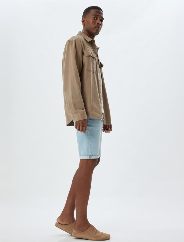 Kot Şort Slim Fit Cep Detaylı Pamuklu_1