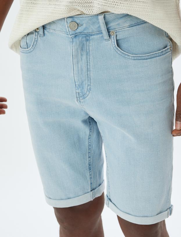 Kot Şort Slim Fit Cep Detaylı Pamuklu_4