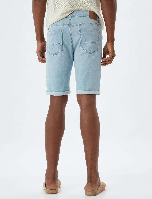 Kot Şort Slim Fit Cep Detaylı Pamuklu_3