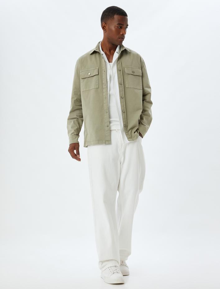  Gömlek Ceket Kapaklı Cep Detaylı Pamuklu