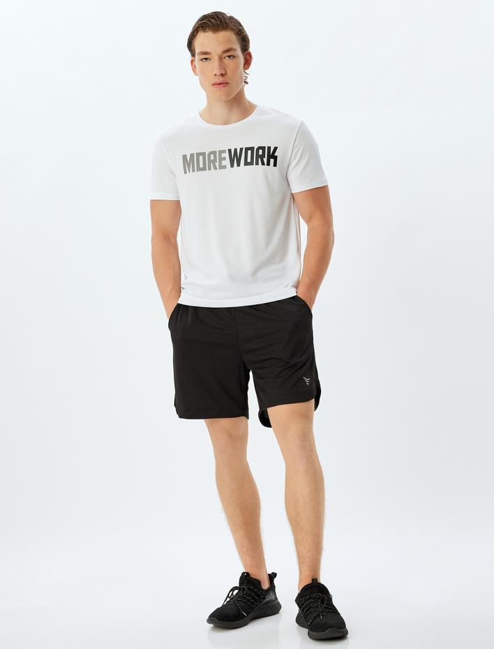  Taytlı Beli Bağcıklı Geometrik Baskılı Cep Detaylı Spor Şort