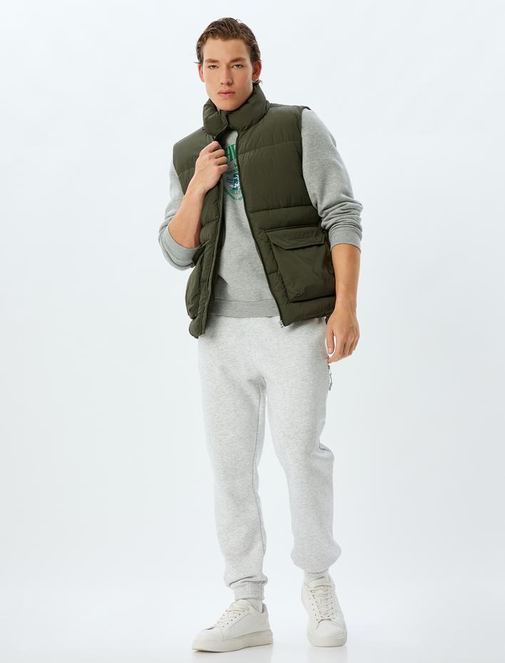  Fermuarlı Cepli Pamuk Karışımlı Şardonlu Beli Bağcıklı Kışlık Eşofman Altı