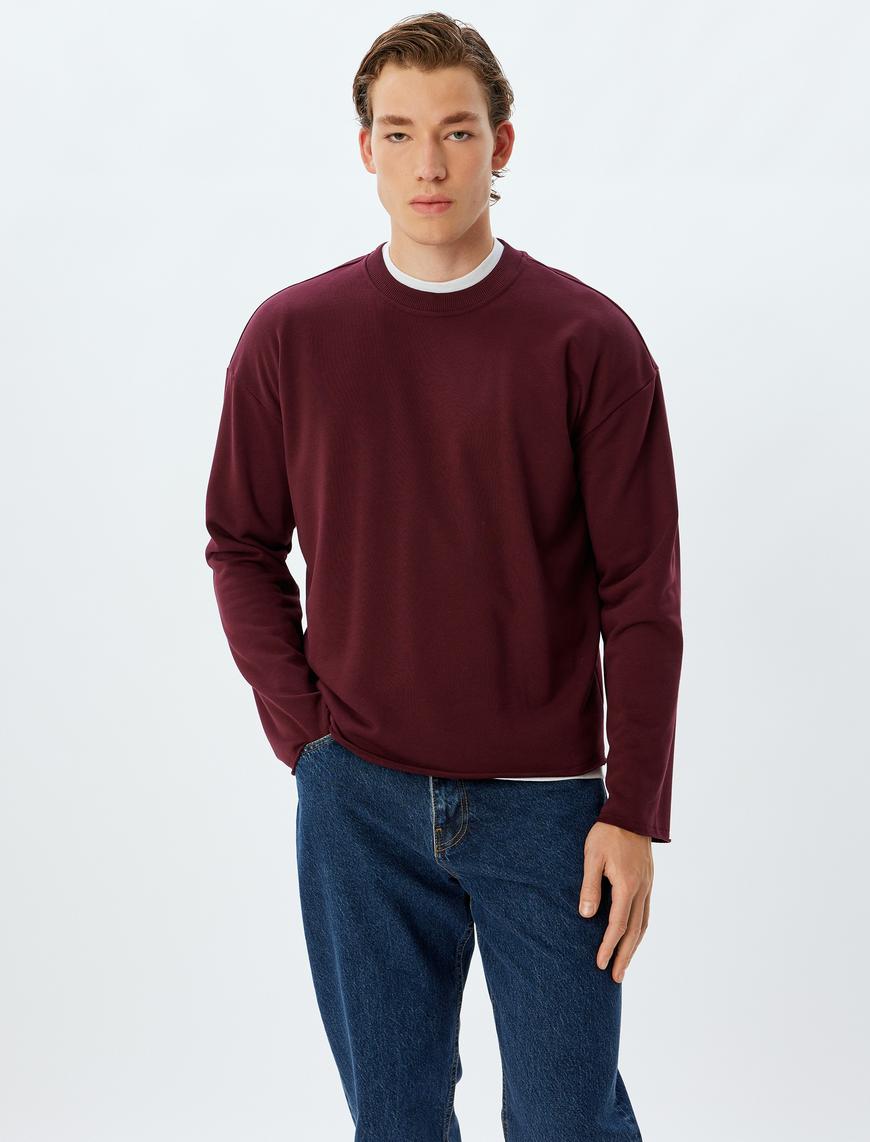   Oversize Sweatshirt Bisiklet Yaka Dikiş Detaylı Pamuklu