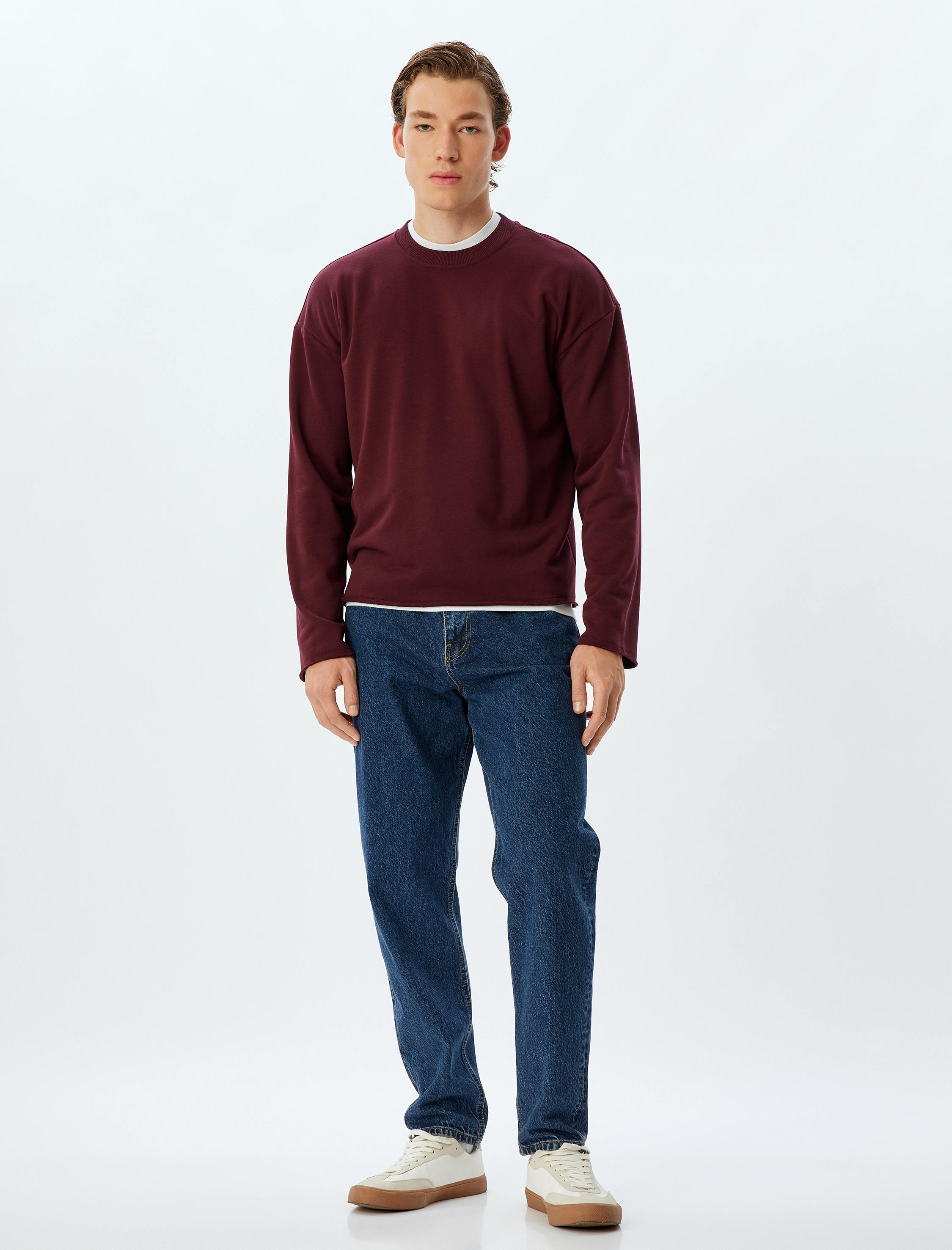   Oversize Sweatshirt Bisiklet Yaka Dikiş Detaylı Pamuklu