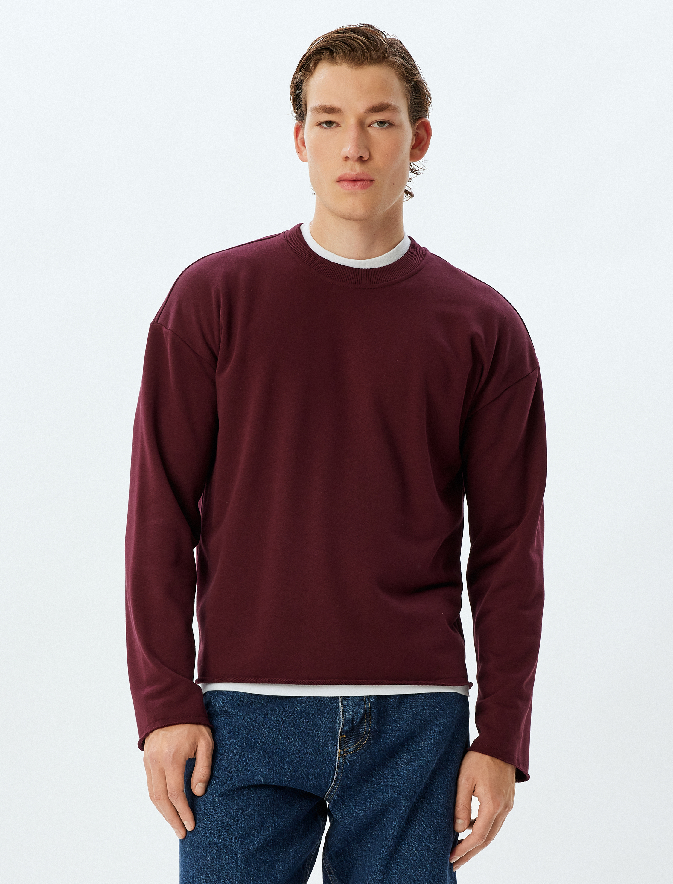   Oversize Sweatshirt Bisiklet Yaka Dikiş Detaylı Pamuklu