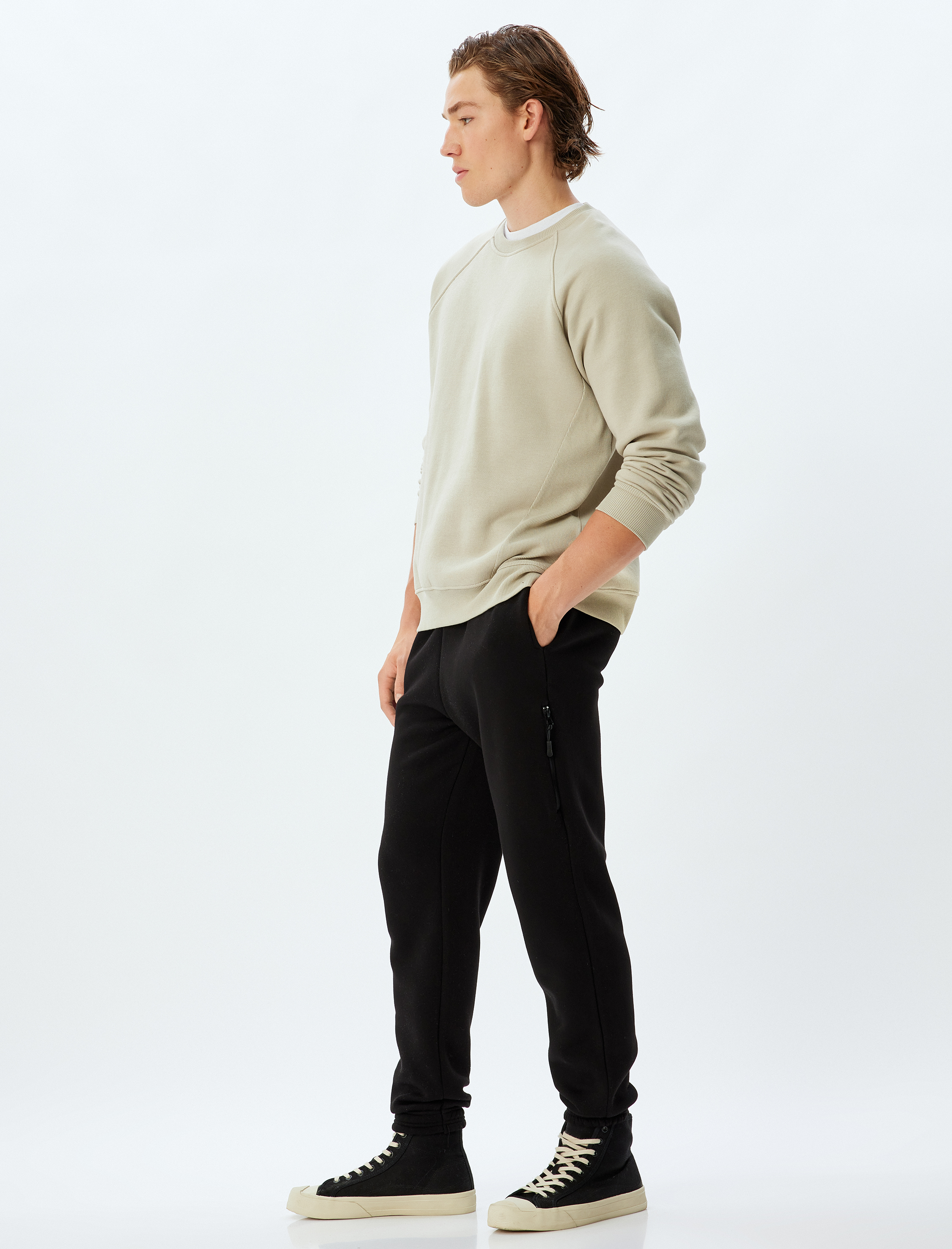   Fermuarlı Cepli Pamuk Karışımlı Şardonlu Beli Bağcıklı Kışlık Eşofman Altı