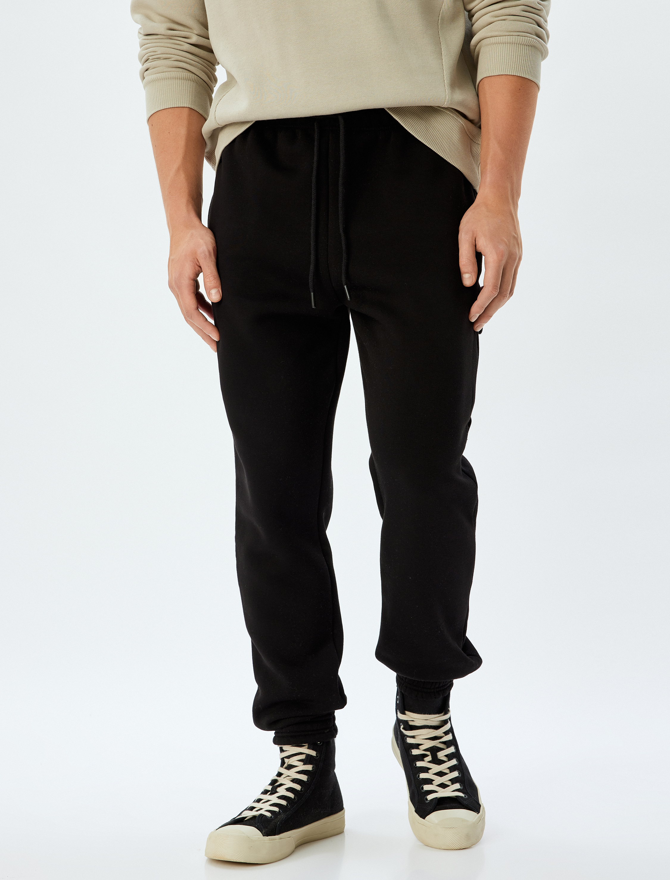   Fermuarlı Cepli Pamuk Karışımlı Şardonlu Beli Bağcıklı Kışlık Eşofman Altı