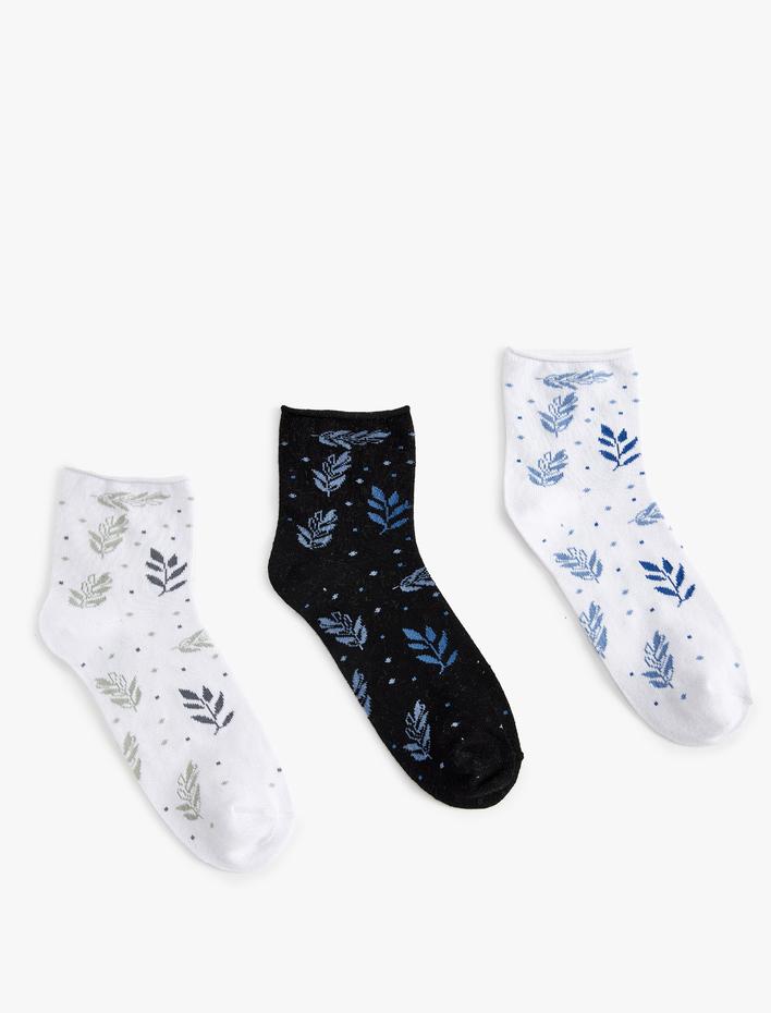 Kadın 3'lü Patik Çorap Seti Çok Renkli Çiçekli