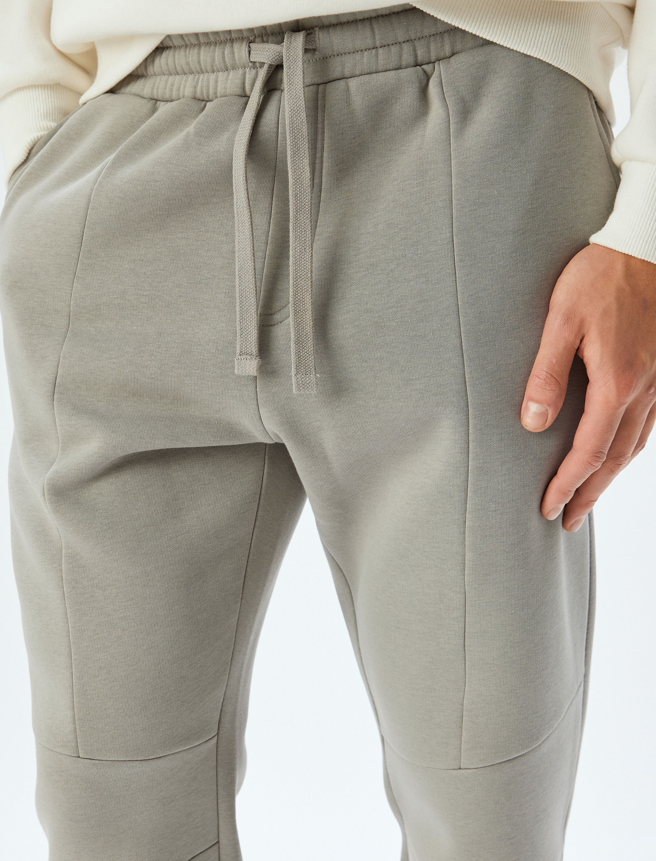   Kışlık Eşofman Altı Beli Bağcıklı Dikiş Detaylı Cepli Şardonlu Pamuk Karışımlı