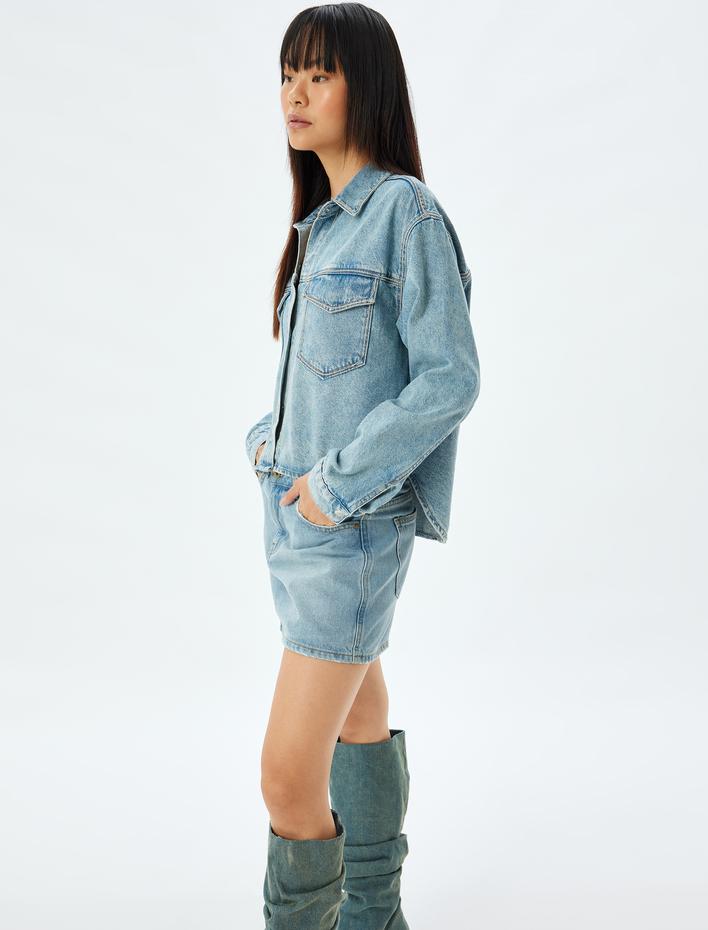  Oversize Kot Ceket Klasik Yaka Cepli Düğmeli Pamuklu