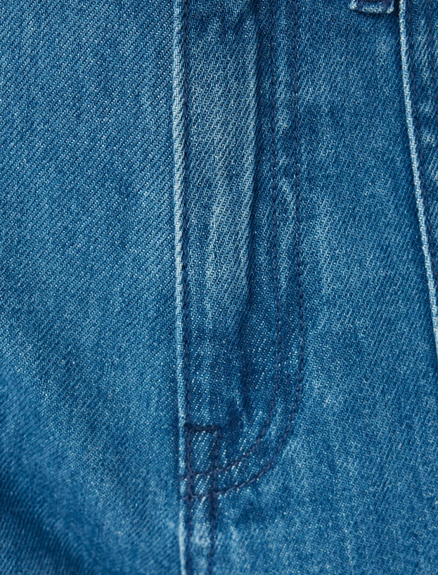 Geniş Paça Kot Pantolon Cep Detaylı Normal Bel Kesik Paça Pamuklu - Wide Leg Jeans_5