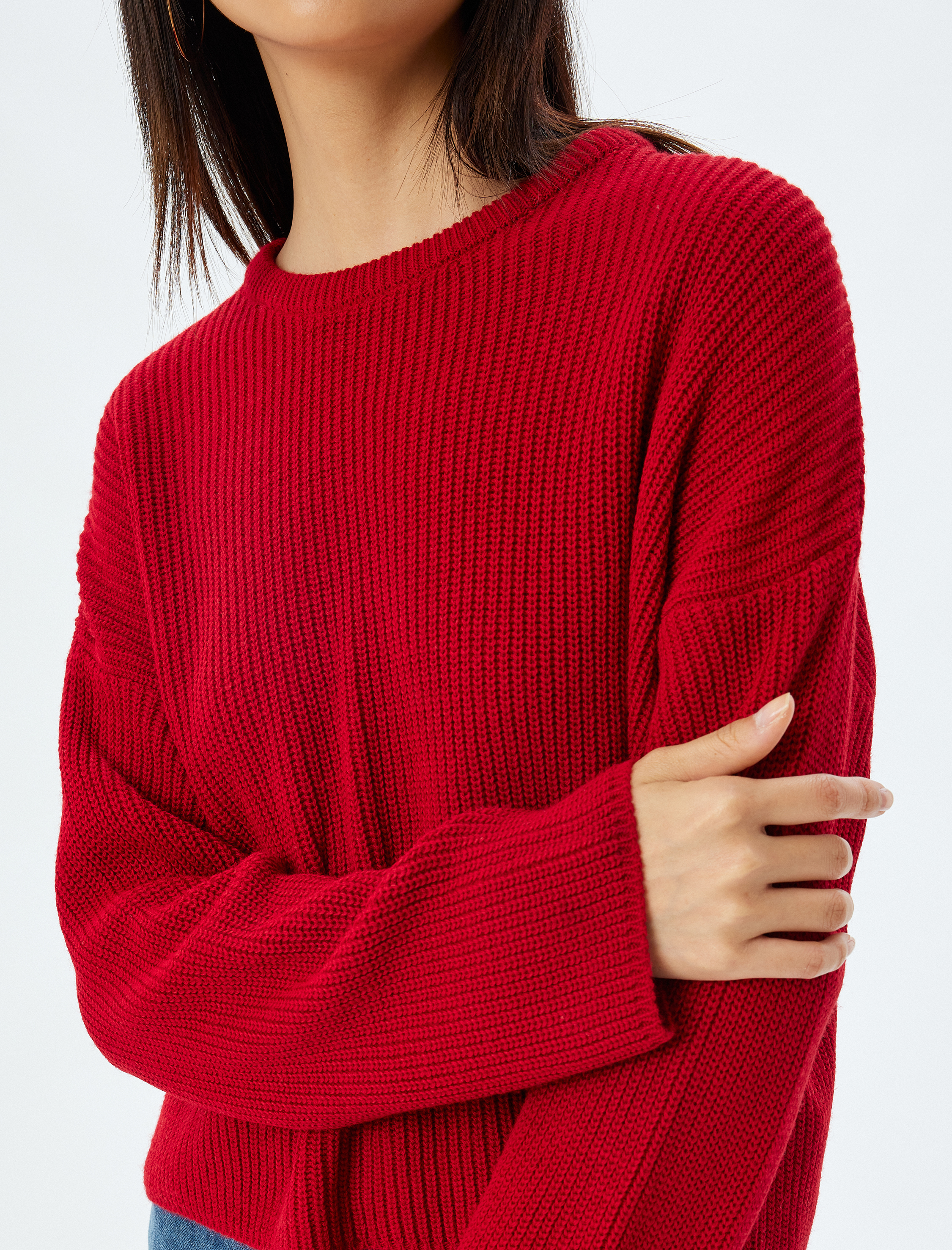 Basic Triko Kazak Yuvarlak Yaka Uzun Kollu Regular Fit