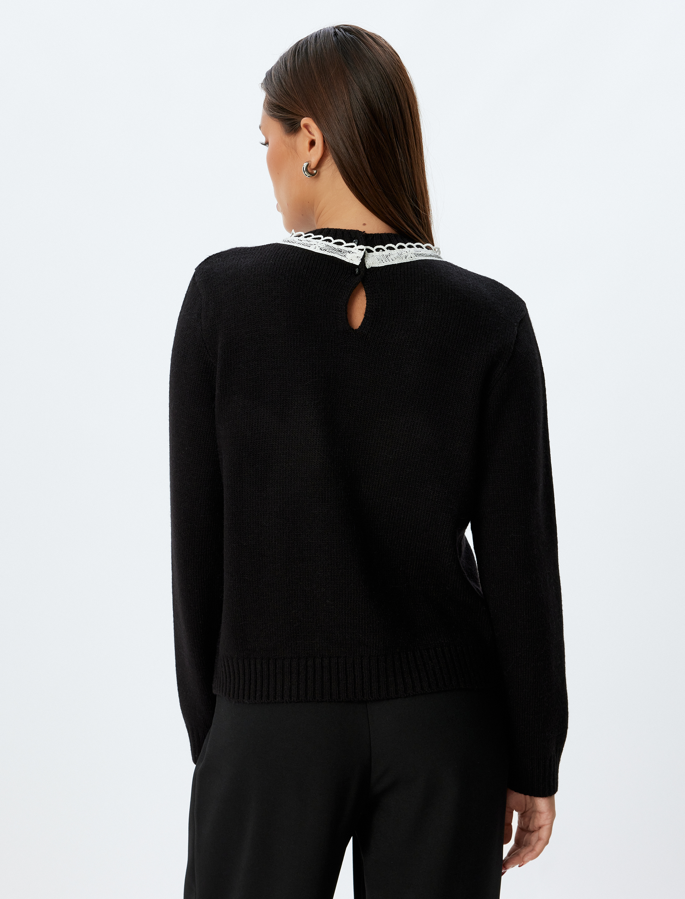   Dantel Yakalı Triko Kazak Uzun Kollu