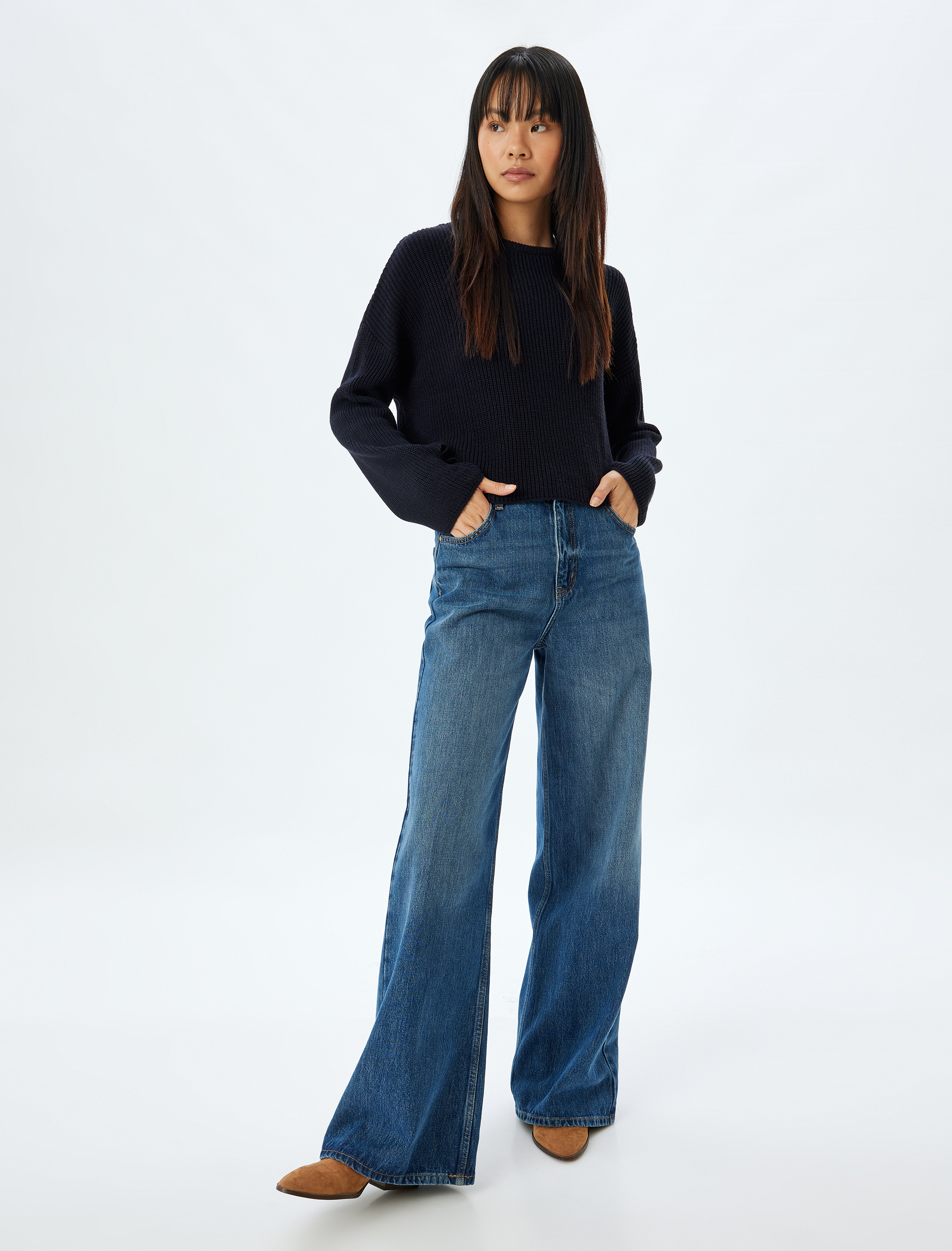 Basic Triko Kazak Yuvarlak Yaka Uzun Kollu Regular Fit