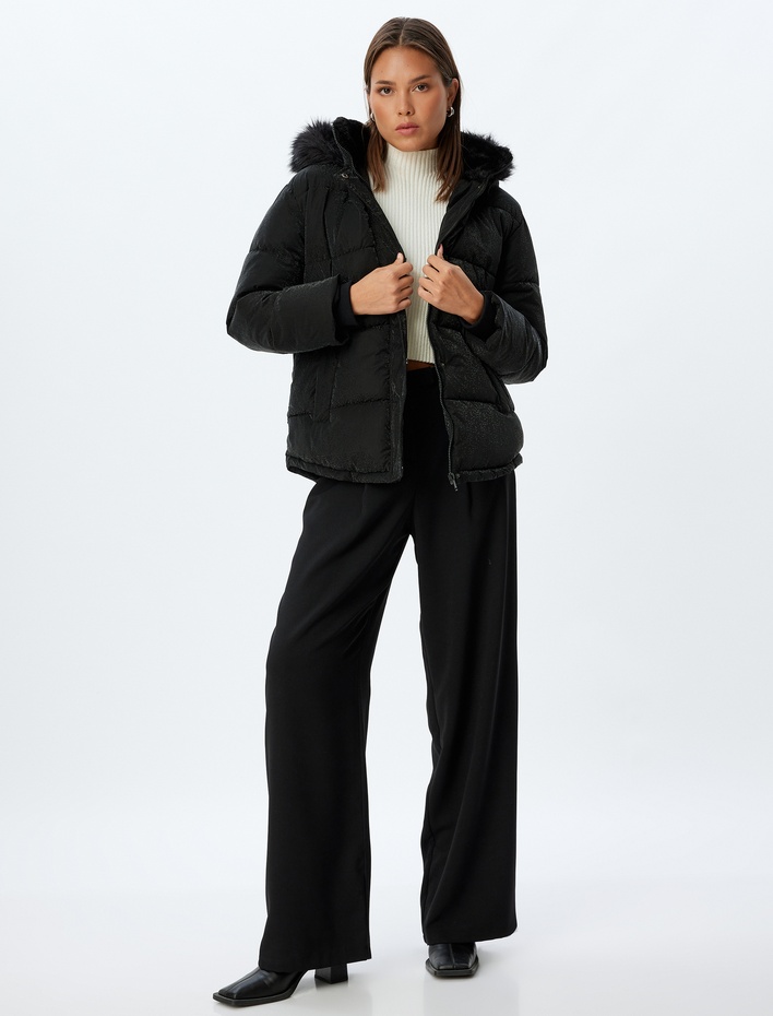  Şişme Mont Kapşonlu Peluş Detaylı