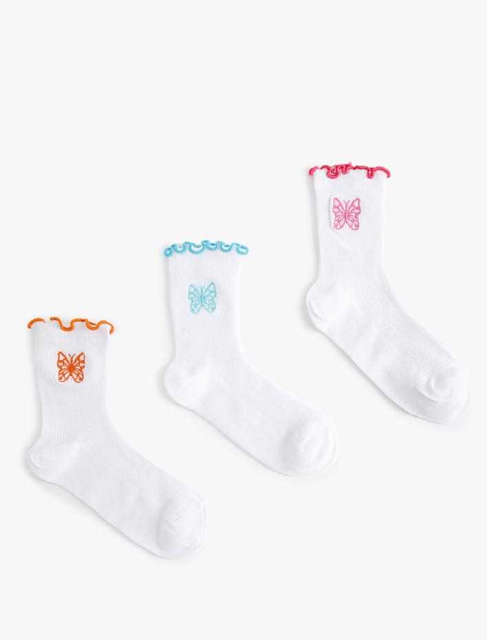 Kız Çocuk 3'lü Soket Çorap Seti Kelebek Desenli