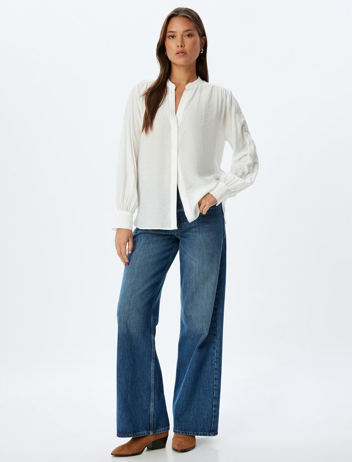  Yakasız Gömlek Uzun Kollu Düğmeli