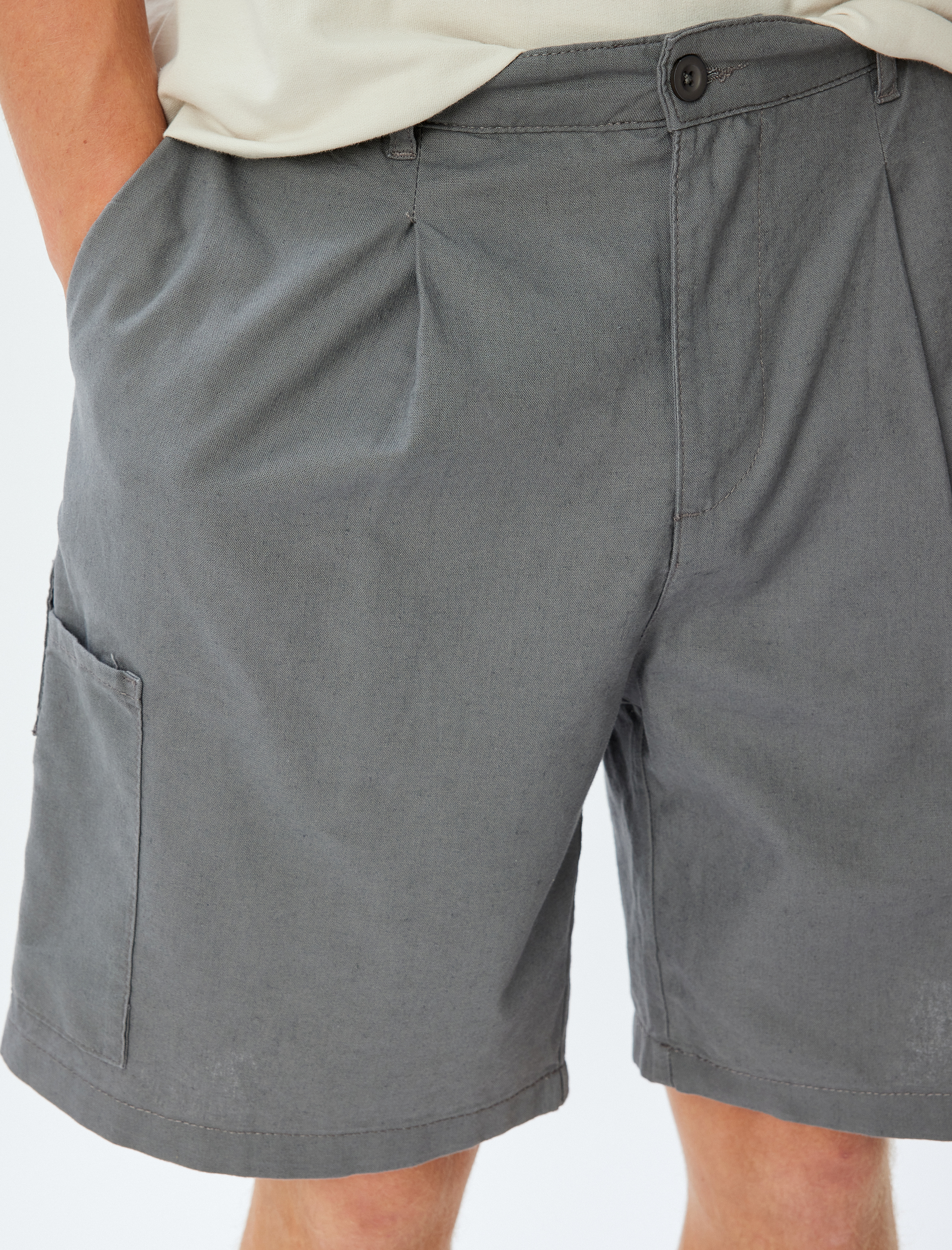   Keten Karışımlı Şort Yazlık Bermuda Chino Cep Detaylı