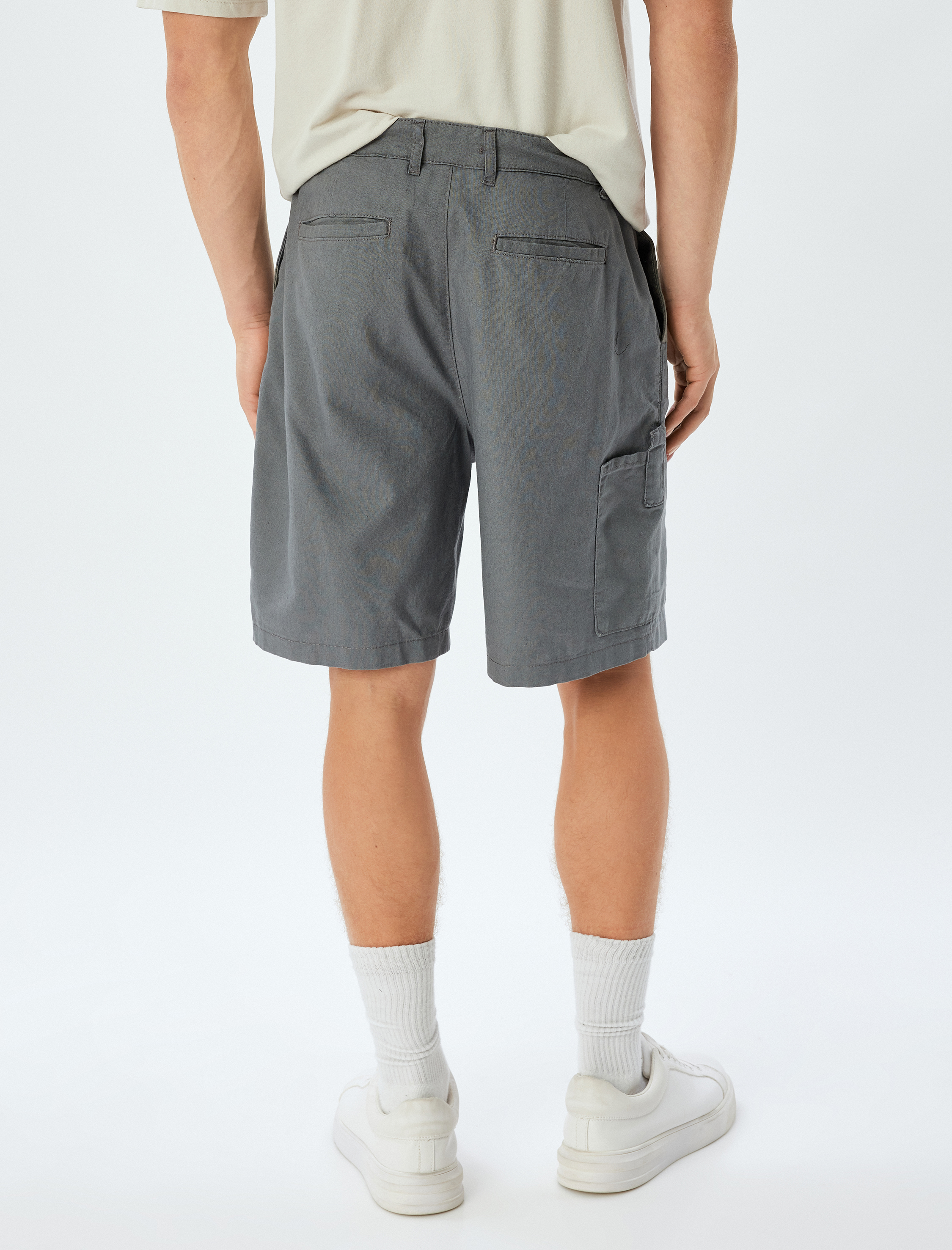   Keten Karışımlı Şort Yazlık Bermuda Chino Cep Detaylı