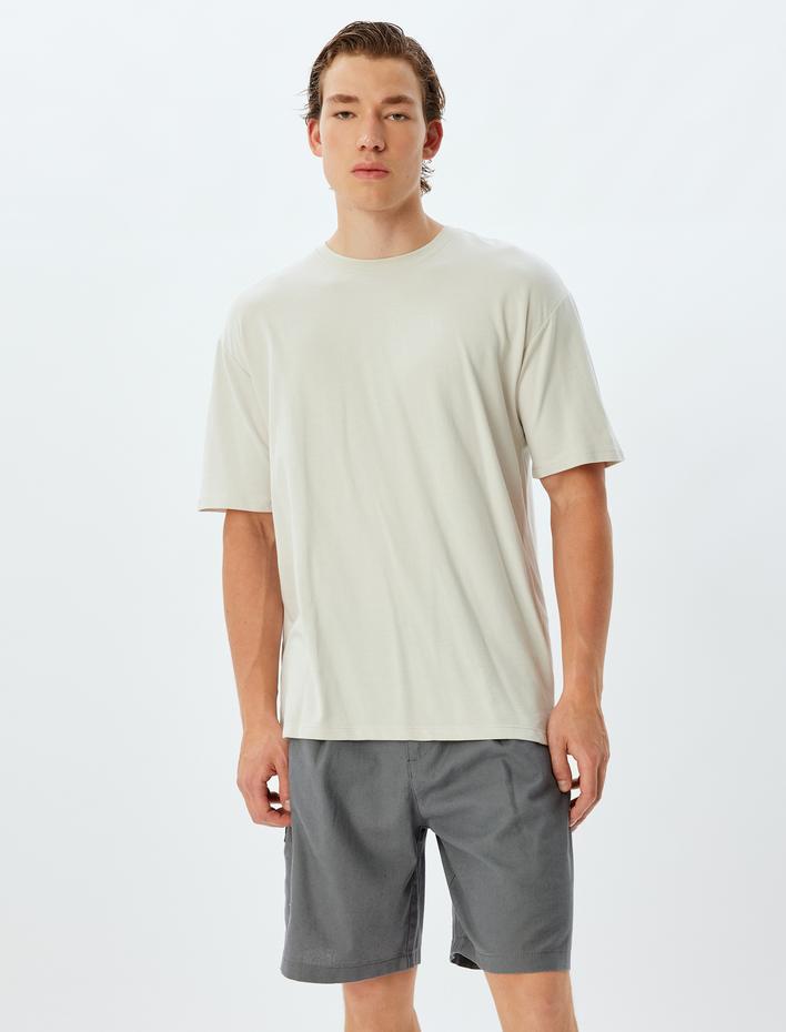  Keten Karışımlı Şort Yazlık Bermuda Chino Cep Detaylı