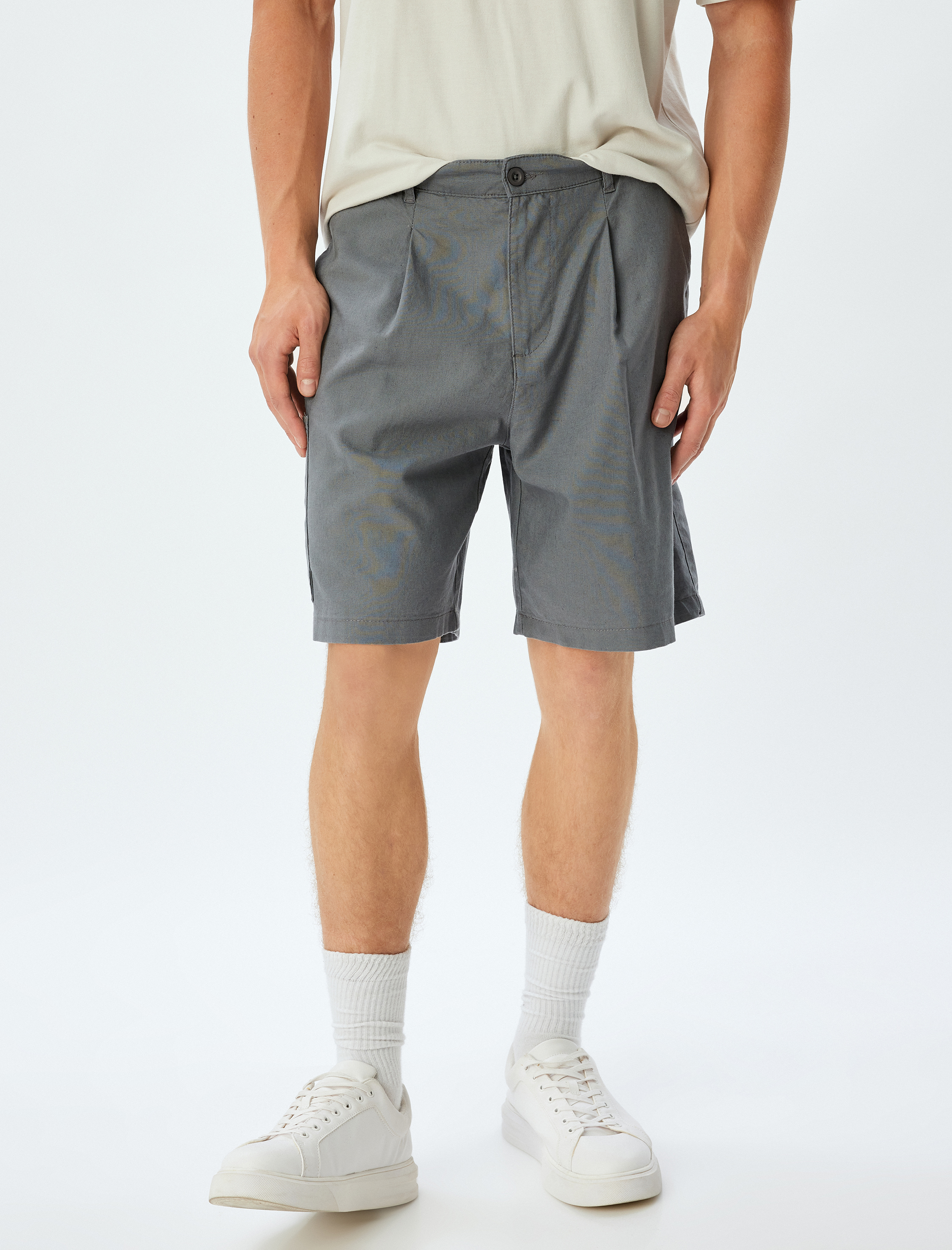   Keten Karışımlı Şort Yazlık Bermuda Chino Cep Detaylı