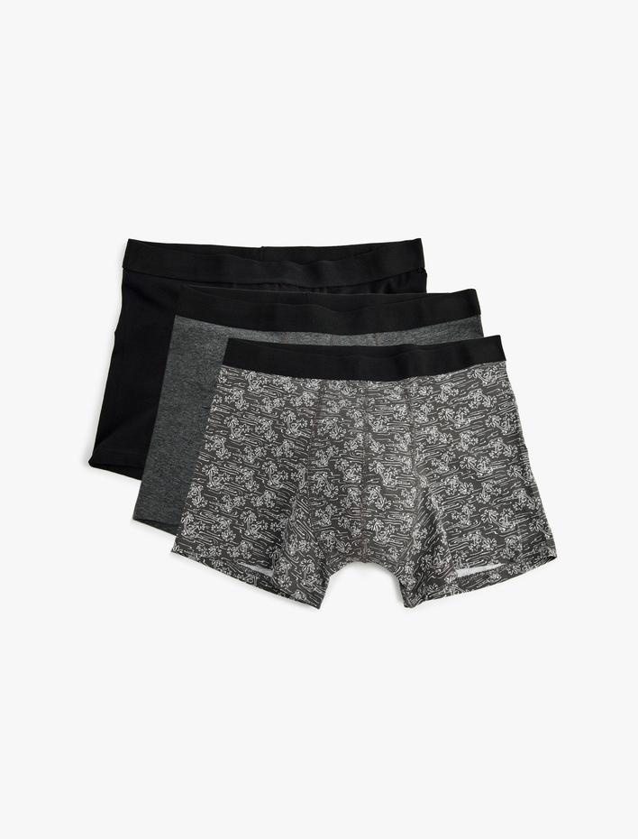  Boxer Seti 3'lü Slim Fit Palmiye Baskılı Pamuk Karışımlı