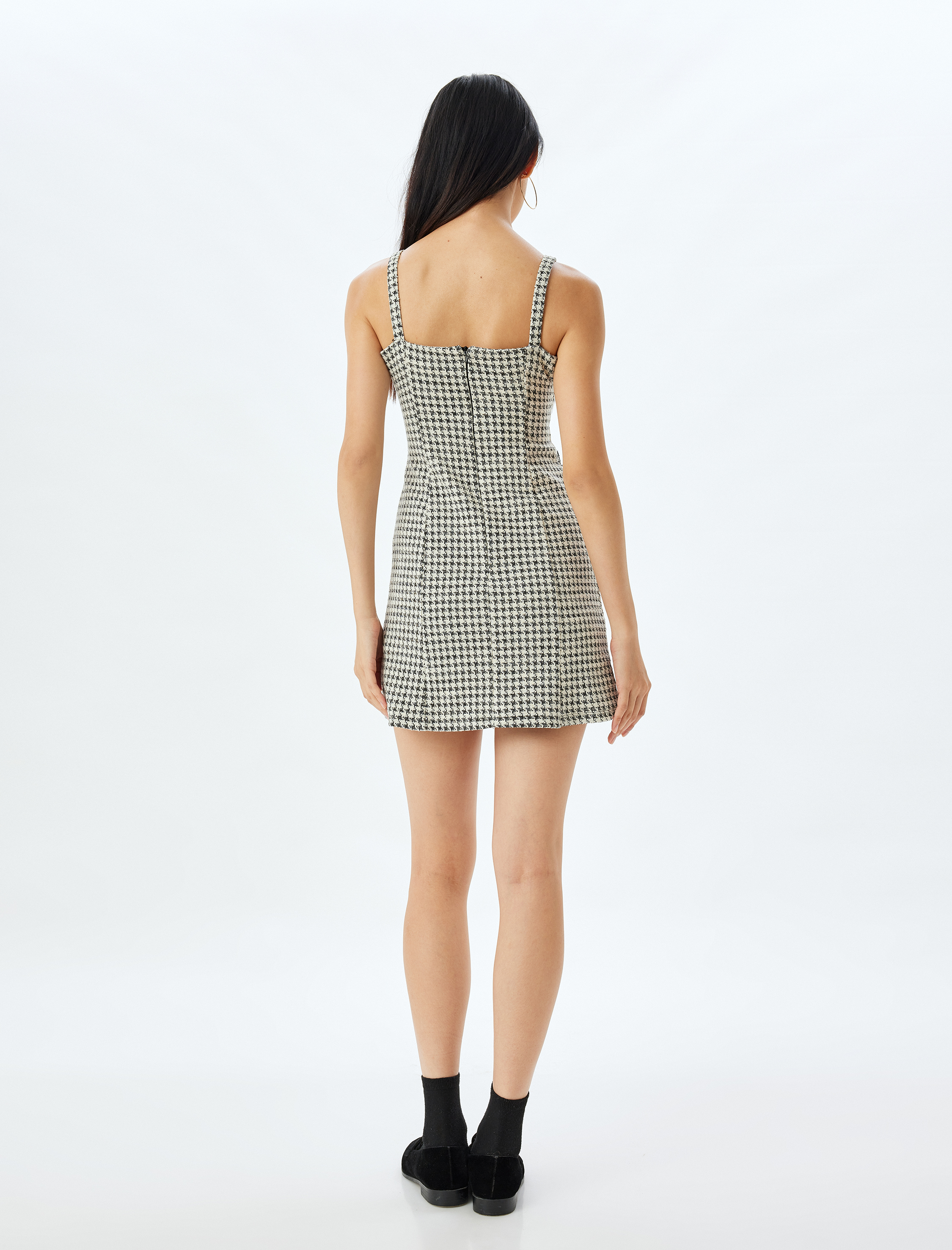   Mini Elbise Kolsuz Kazayağı Detaylı Düğmeli Cepli