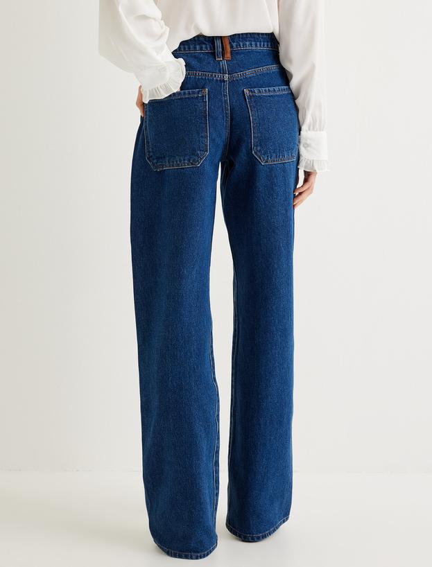 Kot Pantolon Düz Paça Süet Görünümlü Normal Bel Düğmeli - Straight Fit Jeans_3