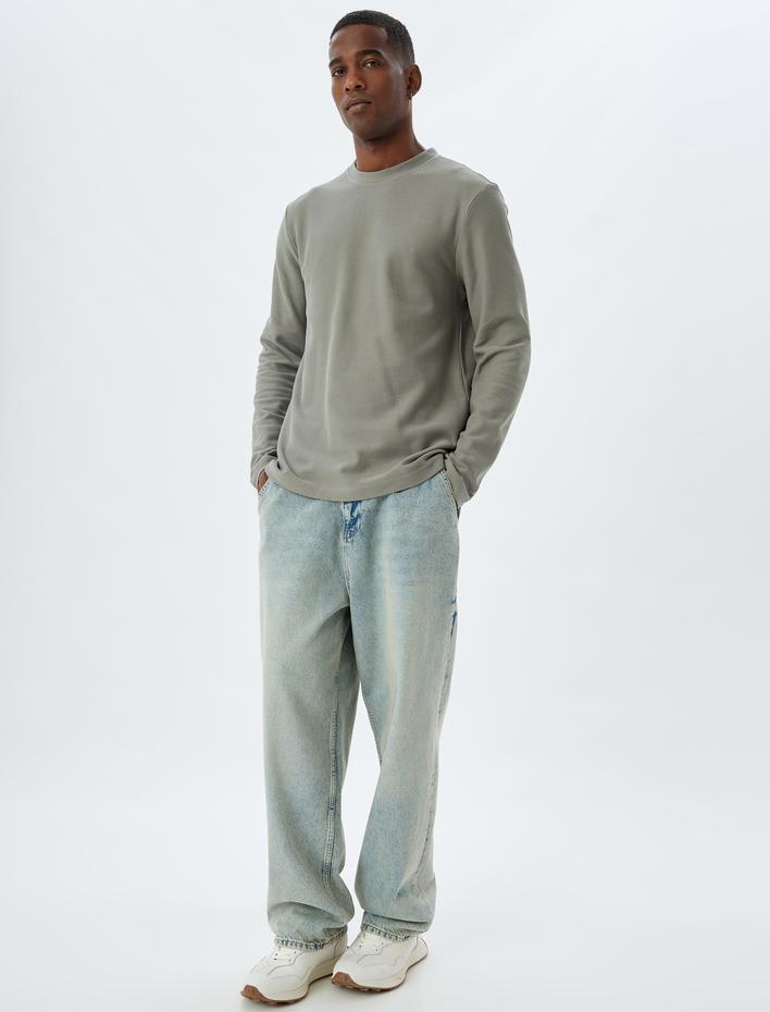  Uzun Kollu Tişört Basic Bisiklet Yaka Dar Kalıp Pamuklu