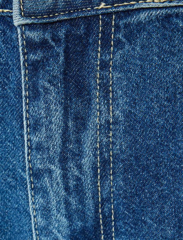 Düz Paça Kot Pantolon Şerit Detaylı Düğmeli Normal Bel Pamuklu - Longer Straight Jeans_5