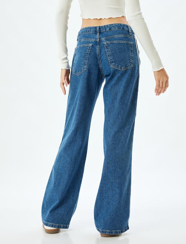 Düz Paça Kot Pantolon Şerit Detaylı Düğmeli Normal Bel Pamuklu - Longer Straight Jeans_3